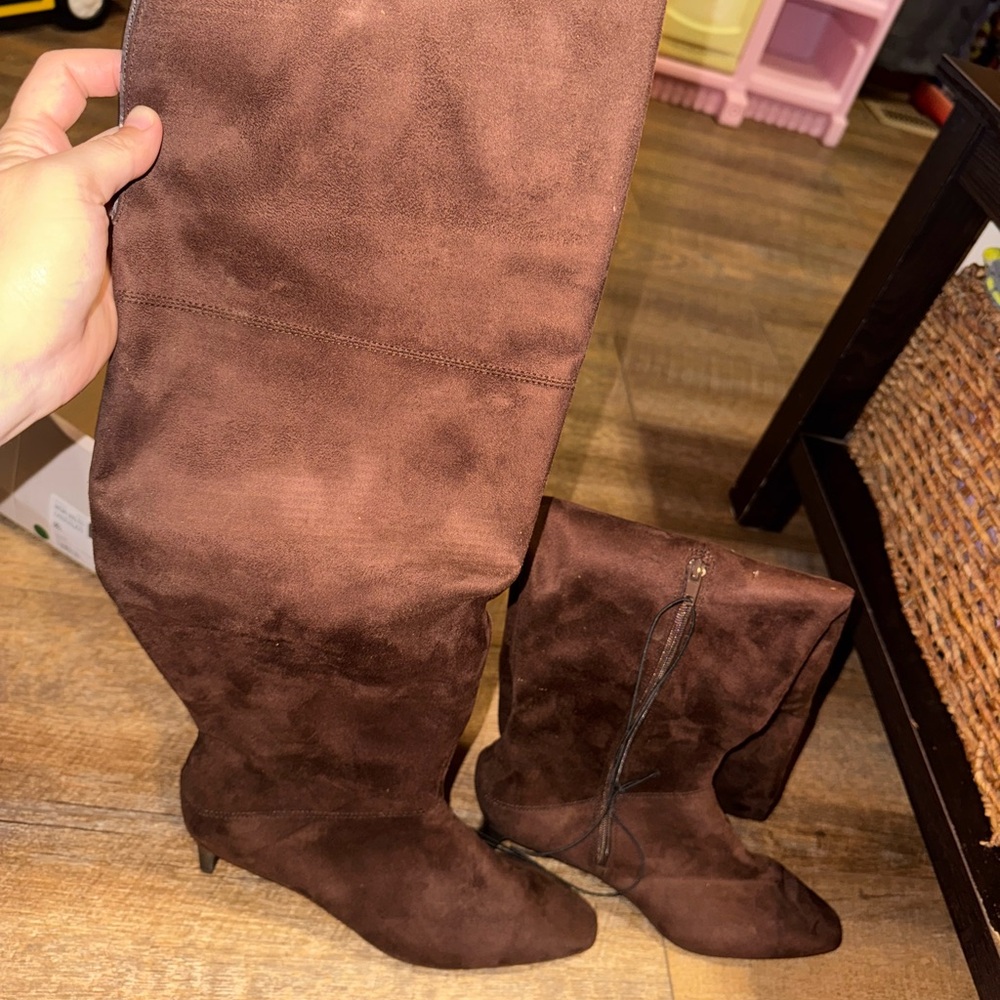 Brown Suede Knee-High Boots